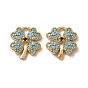 Saint Patrick's Day Synthetic Turquoise Pendants, Brass Micro Pave Blue Cubic Zirconia Four-Leaf Clover Charms, Nickel Free