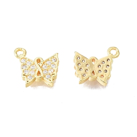 Brass Pave Clear Cubic Zirconia Charms, Nickel Free, Butterfly