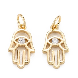 Brass Clear Cubic Zirconia Charms, with Jump Ring, Long-Lasting Plated, Lead Free & Cadmium Free, Palm