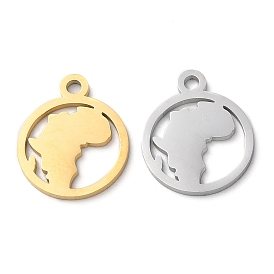 Ion Plating(IP) 304 Stainless Steel Charms, Manual Polishing, Africa Map