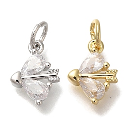 Rack Plating Brass Micro Pave Cubic Zirconia Pendants, Cadmium Free & Lead Free, Long-Lasting Plated, Heart with Arrow