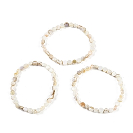 Flat Round Natural Freshwater Shell Beaded Stretch Bracelets for Women