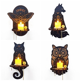 Wooden Wall-Mounted Small Crystal Display Shelf, Witch Hanging Crystal Holder, for Crystal Dowsing Pendulum Pendant Storage, Fox/Owl/Cat