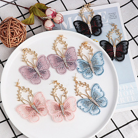 Fashion Chiffon Lace Butterfly Inlaid Diamond Earrings - Elegant, Delicate, Stylish.