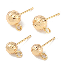 Brass Stud Earring Findings, with Loop, Groove Round