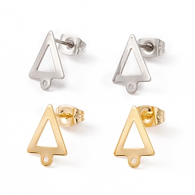 201 Stainless Steel Stud Earring Findings, with 304 Stainless Steel Pins, Horizontal Loops and Ear Nuts, Triangle