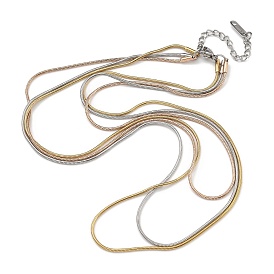 304 Stainless Steel Multi Layered Round Snake Chain Necklaces