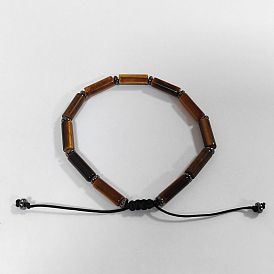 Adjustable Nylon Cord Natural Tiger Eye Braided Bead Bracelets for Women Men, with Grade AA Non-magnetic Synthetic Hematite Beads
