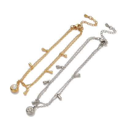 304 многоцепочечные ножные браслеты из нержавеющей стали, двойной ножной браслет с кристаллами и стразами из нержавеющей стали для мужчин и женщин