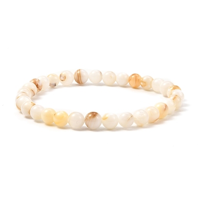 6.5mm Natural Shell Beads Stretch Bracelet for Teen Girl Women