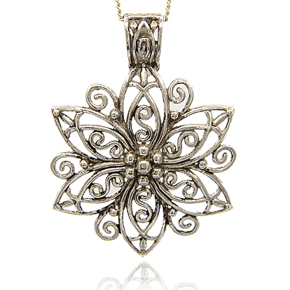 Тибетский стиль сплава цветок большой подвески, для ожерелье дизайна, 65.5x48x1 мм, отверстие : 11x8 мм