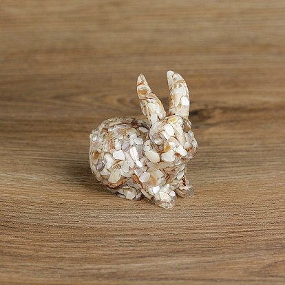 Resin Rabbit Display Decoration, with Shell Chips inside Statues for Home Office Decorations