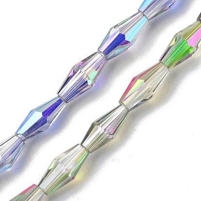 Прозрачные стеклянные бусины гальваническим пряди, с половиным покрытием цвета радуги, граненые, двухконусные