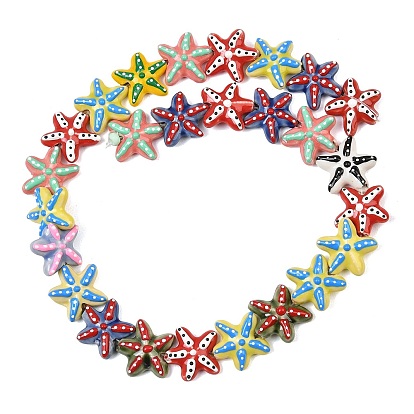 Handmade Porcelain Beads, Hand Painted, Famille Rose Porcelain, Starfish with Polka Dot