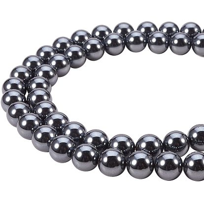 Non-magnétiques brins de perles d'hématite synthétique, ronde, grade de aaa