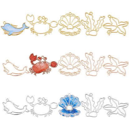 15Pcs 15 Style Alloy Open Back Bezel Pendants, For DIY UV Resin, Epoxy Resin, Pressed Flower Jewelry