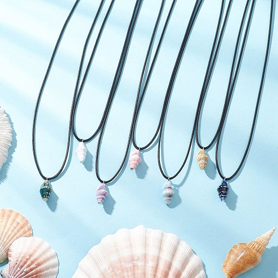 Подвеска в форме фарфоровой ракушки ручной работы, ожерелья из черного вощеного хлопкового шнура, платина