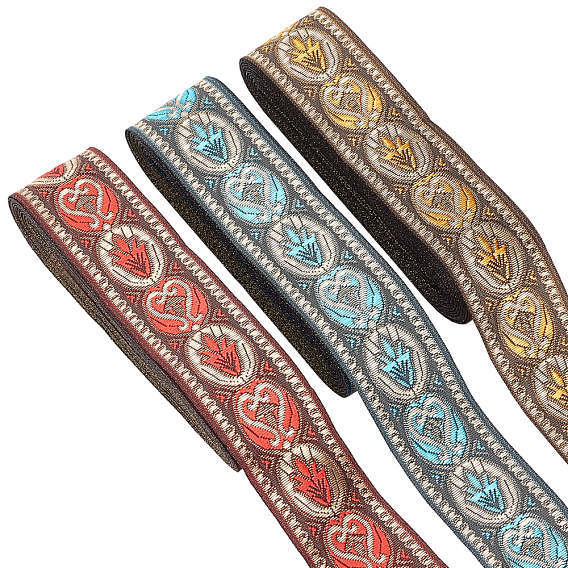 3 Rollen 3 Farben Ethno-Stickerei Polyesterbänder, Jacquardband, Bekleidungszubehör, Blumenmuster