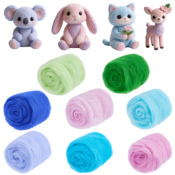 8Pcs 8 Colors DIY Wool Roving, Needle Felting Supplies