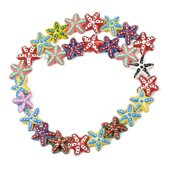 Handmade Porcelain Beads, Hand Painted, Famille Rose Porcelain, Starfish with Polka Dot