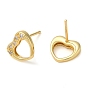 Rack Plating Brass Hollow Heart Stud Earrings, with Cubic Zirconia, Lead Free & Cadmium Free