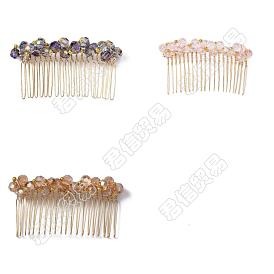 CRASPIRE 3Pcs 3 Colors Fashionable Glass & Brass Hair Combs, with Steel Wire, Hair Accessories for Women