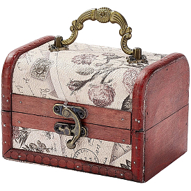 Вырезанная полая 1деревянная винтажная шкатулка для украшений из ПК, искусственная кожа декоративные сундуки с сокровищами, с ручкой для переноски и замком, прямоугольные