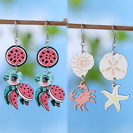 Деревянные серьги с подвесками в богемном стиле, нержавеющей стали, украшения для женщин, морская тема, платина