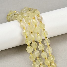 Нити из натуральных бусин лимонного кварца (обработанных нагреванием), граненые, овальные, с бисером