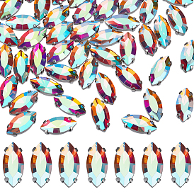 50Шитье со стразами, многожильных ссылки, стекло горный хрусталь, с латунными зубцами в платиновых тонах, аксессуары для одежды, граненые, лошадиный глаз 