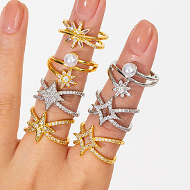 Bagues ouvertes en laiton avec micro pavé de zircones cubiques pour femmes, étoiles