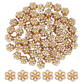 60шт. эмалированные бусины из сплава светло-золотистого цвета, цветок