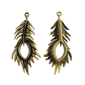 Большие подвески, сплав, в форме пера, тибетский стиль, без кадмия и без свинца, 72x28x5 мм, Отверстие : 3 мм , около 158 шт / 1000 г