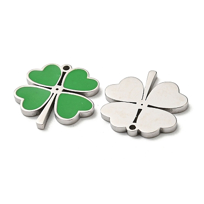 304 Stainless Steel Enamel Charms, Clover Charms, Stainless Steel Color