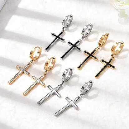 Серьги-кольца из нержавеющей стали и полимерной глины со стразами