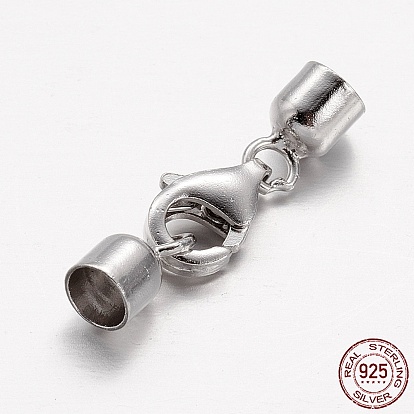 925 Sterling Silver Lobster Claw Clasps, with Column Cord Ends