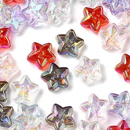 Уф-покрытие прозрачные акриловые бусины, радужный, звезды с улыбающимся лицом