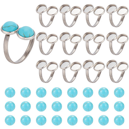 Набор для самостоятельного изготовления плоских круглых манжетных колец, в том числе 201 кольцо из нержавеющей стали, синтетических бирюзовый кабошон