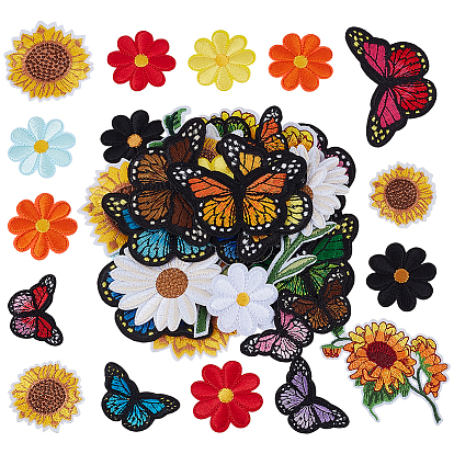 45Штуки нашивок с компьютерной вышивкой в виде бабочек и цветов, которые можно пришивать или приклеивать утюгом., аксессуары для костюма, аппликация