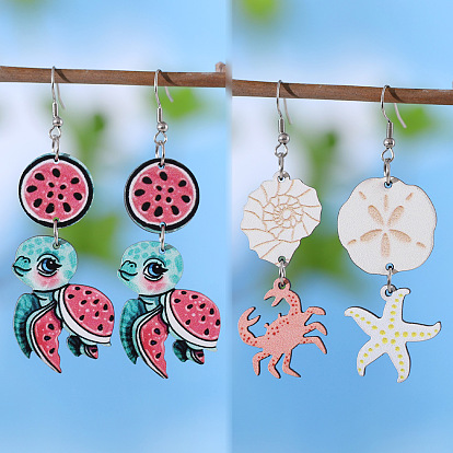 Деревянные серьги с подвесками в богемном стиле, нержавеющей стали, украшения для женщин, морская тема, платина