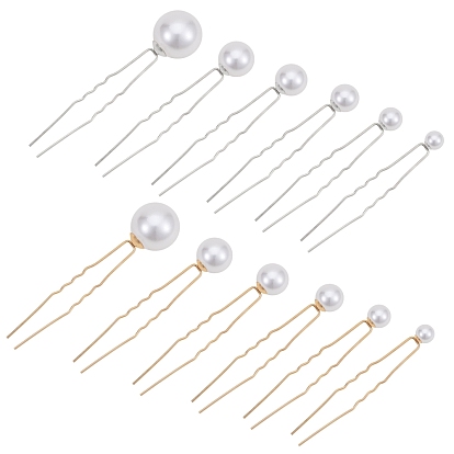 Wedding Bridal Hair Forks Sets, with U Shape Iron Barrette and ABS Plastic Imitation Pearl