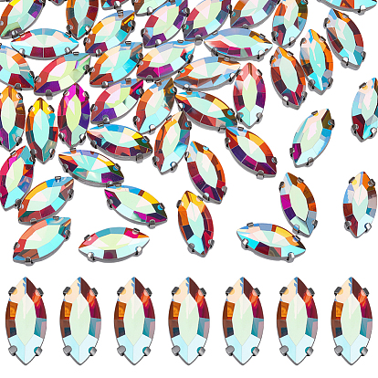 50Шитье со стразами, многожильных ссылки, стекло горный хрусталь, с латунными зубцами в платиновых тонах, аксессуары для одежды, граненые, лошадиный глаз 