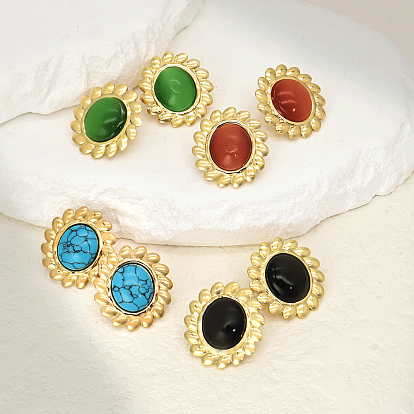 Модные серьги-гвоздики в виде цветка из латуни, реальный 18 k позолоченный, с кошачий глаз