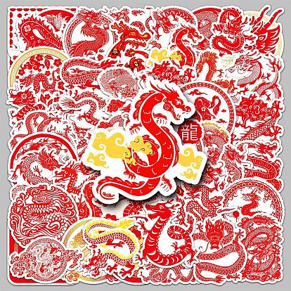50Pcs Dragon PVC Self-Adhesive Stickers, Waterproof Decals, for DIY Albums Diary, Laptop Decoration Cartoon Scrapbooking