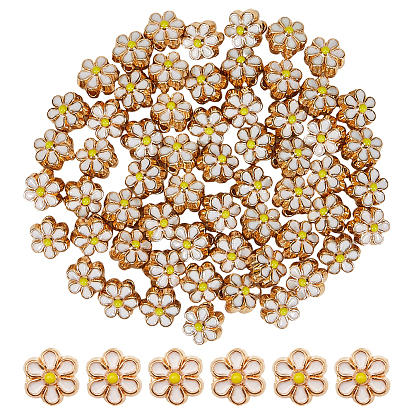 60шт. эмалированные бусины из сплава светло-золотистого цвета, цветок