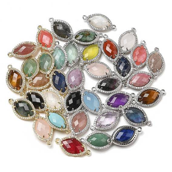 Подвески-коннекторы в виде конского глаза из драгоценных камней, покрытие стойки латунное микропаве прозрачные звенья кубического циркония