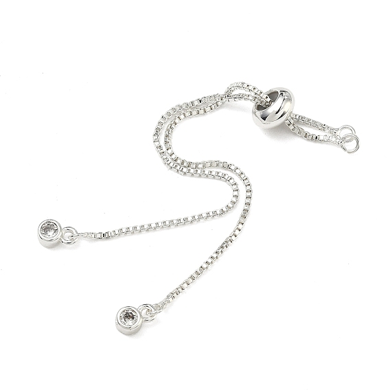 Изготовление браслетов из латуни с прозрачными кубическими циркониями и цепочками-слайдерами., с плоским круглых бусин, долговечный, стойки покрытие