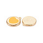 Brass Enamel Pendants, Nickel Free, Real 18K Gold Plated, Flat Round with Heart