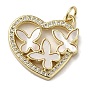 Brass Micro Pave Cubic Zirconia Pendants, with Shell, Heart with Butterfly