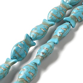 Brins de perles synthétiques teintes en turquoise, poisson